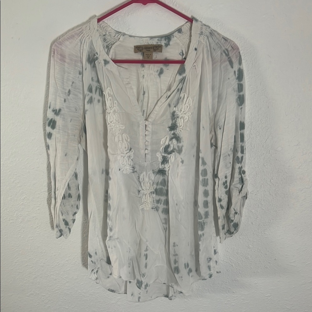 Vintage America White and Gray Relaxed Blouse